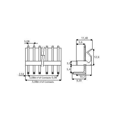 CONECTOR POSTE MACHO ACODADO POLARIZADO PARA C.I. Paso 5,08 mm*