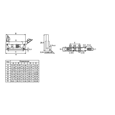 CONECTOR MACHO RECTO CON EXTRACTORES DOBLE FILA PARA C.I.