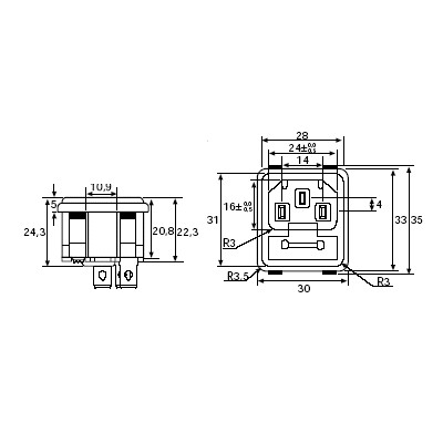 ARISTON BASE MACHO SIN INTERRUPTOR EMPOTRABLE CON PORTAFUSIBLES