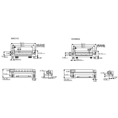 CONECTOR SUB-D ACODADO PARA C.I. (9,40 mm)