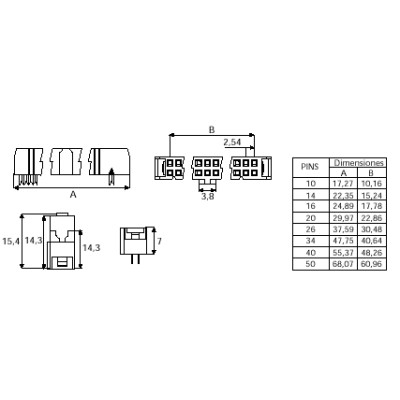 CONECTOR HEMBRA CABLE PLANO CON RETENEDOR DOBLE FILA