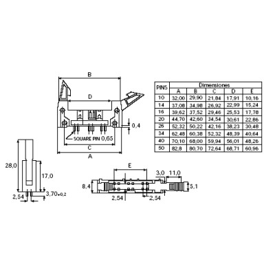 CONECTOR MACHO RECTO CON EXTRACTORES DOBLE FILA PARA C.I.