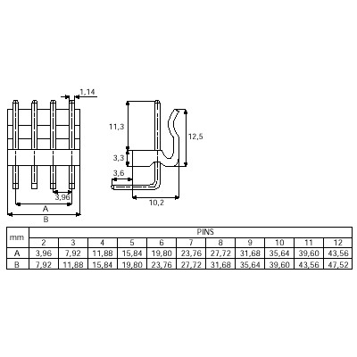 CONECTOR POSTE MACHO ACODADO POLARIZADO PARA C.I. Paso 3,96 mm