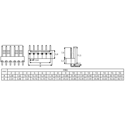 CONECTOR POSTE MACHO ACODADO POLARIZADO PARA C.I. Paso 2,54 mm