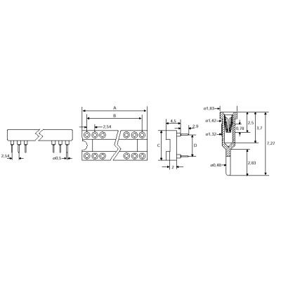 ZOCALO C.I. TORNEADO. Paso 2,54 mm