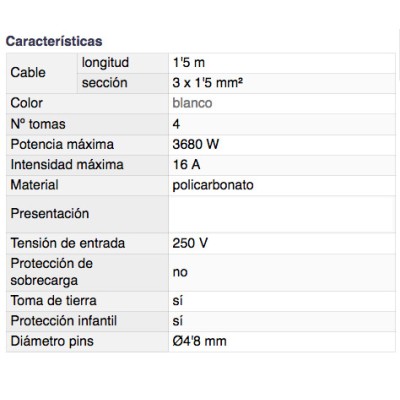 DH BASE MÚLTIPLE DE 4 TOMAS CON INTERRUPTORES INDEPENDIENTES Y PROTECCIÓN INFANTIL