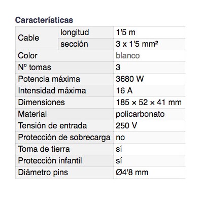 DH BASE MÚLTIPLE DE 3 TOMAS CON INTERRUPTOR Y PROTECCIÓN INFANTIL