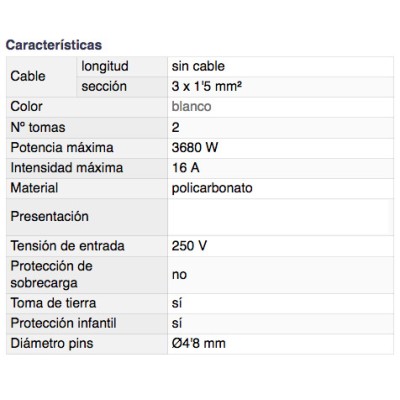 DH BASE MÚLTIPLE DE 2 TOMAS CON INTERRUPTOR Y PROTECCIÓN INFANTIL