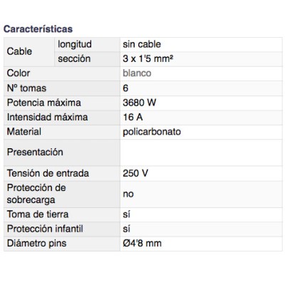 DH BASE MÚLTIPLE DE 6 TOMAS CON INTERRUPTORES INDEPENDIENTES Y PROTECCIÓN INFANTIL