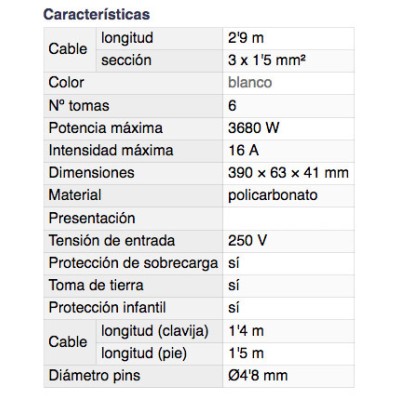 DH BASE MÚLTIPLE DE 6 TOMAS CON INTERRUPTOR DE PIE