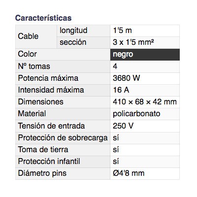 DH BASE MÚLTIPLE DE 4 TOMAS CON INTERRUPTOR Y PROTECCIÓN DE SOBREGARGAS