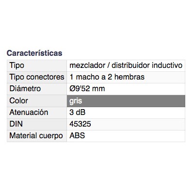 DH MEZCLADOR INDUCTIVO 2 HEMBRAS A 1 MACHO GRIS CON BLISTER