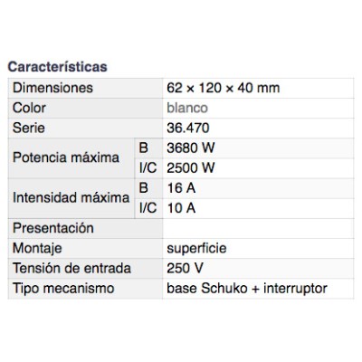 DH BASE SCHUKO DE 1 TOMA CON INTERRUPTOR