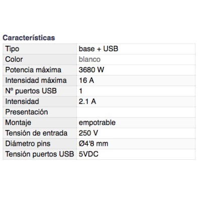 DH BASE SCHUKO EMPOTRABLE CON PUERTO USB