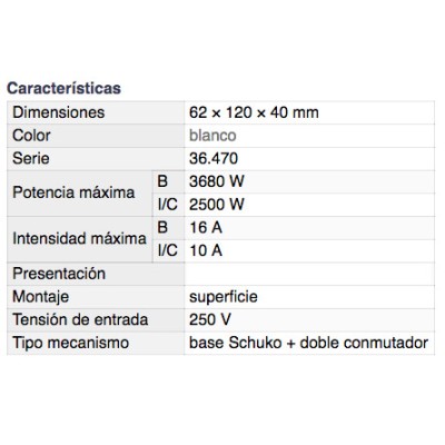 DH BASE SCHUKO DE 1 TOMA CON DOBLE INTERRUPTOR