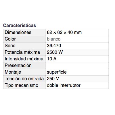 DH DOBLE INTERRUPTOR DE SUPERFICIE