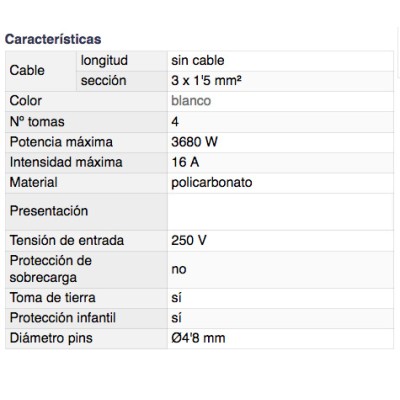 DH BASE MÚLTIPLE DE 4 TOMAS CON INTERRUPTORES INDEPENDIENTES Y PROTECCIÓN INFANTIL