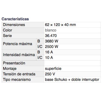 DH BASE SCHUKO DE 1 TOMA CON DOBLE INTERRUPTOR