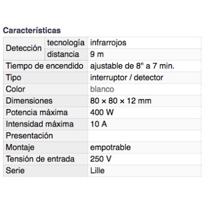 DH INTERRUPTOR/DETECTOR DE MOVIMIENTO POR INFRARROJOS EMPOTRABLE