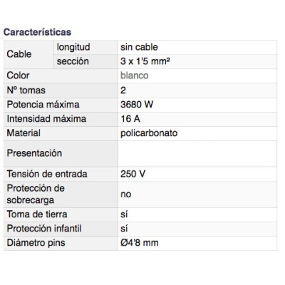 DH ADAPTADOR DE 2 TOMAS CON TOMA DE TIERRA Y PROTECCIÓN PARA NIÑOS