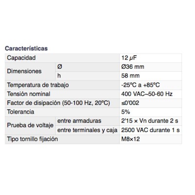 DH CONDENSADOR PARA ARRANQUE DE MOTORES