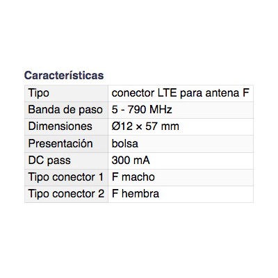 DH FILTRO LTE PARA ANTENAS. F HEMBRA A F MACHO