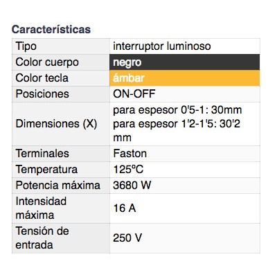 DH INTERRUPTOR BIPOLAR LUMINOSO FASTON