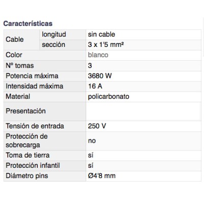 DH BASE MÚLTIPLE DE 3 TOMAS CON INTERRUPTORES INDEPENDIENTES Y PROTECCIÓN INFANTIL