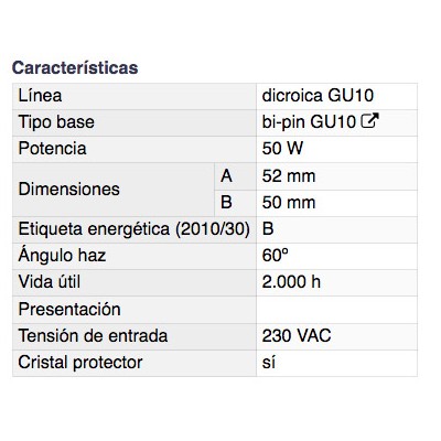 DH BOMBILLA HALÓGENA DICROICA GU10