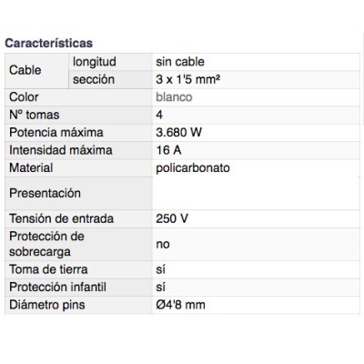 DH BASE MÚLTIPLE DE 4 TOMAS CON INTERRUPTOR Y PROTECCIÓN INFANTIL