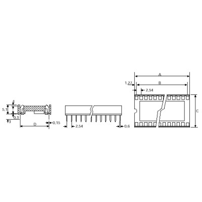 ZOCALO C.I. DOBLE CONTACTO. Paso 2,54 mm