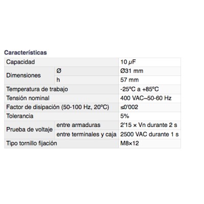 DH CONDENSADOR PARA ARRANQUE DE MOTORES