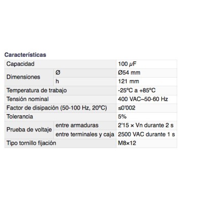 DH CONDENSADOR PARA ARRANQUE DE MOTORES