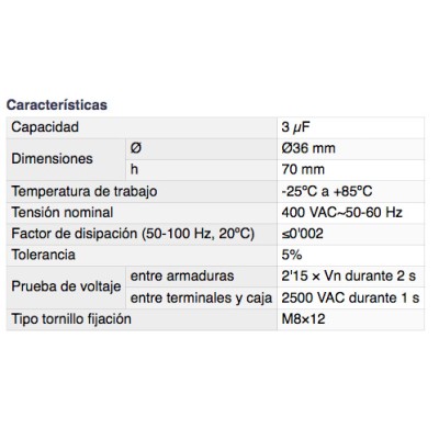 DH CONDENSADOR PARA ARRANQUE DE MOTORES