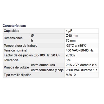 DH CONDENSADOR PARA ARRANQUE DE MOTORES