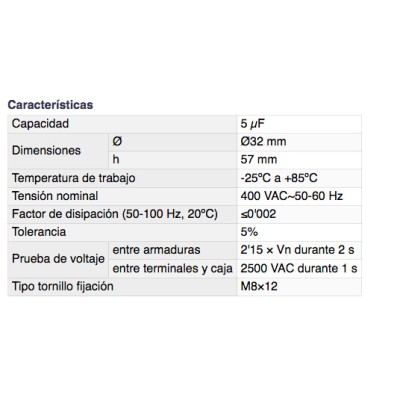 DH CONDENSADOR PARA ARRANQUE DE MOTORES