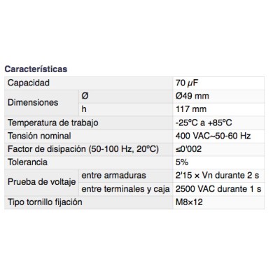 DH CONDENSADOR PARA ARRANQUE DE MOTORES