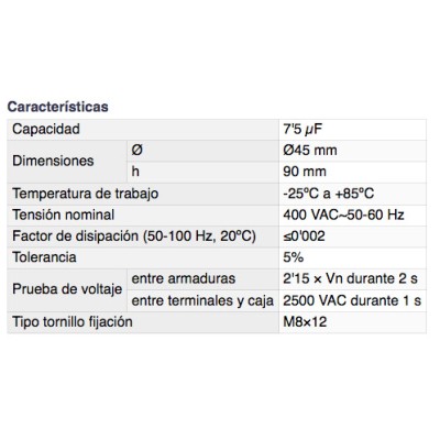 DH CONDENSADOR PARA ARRANQUE DE MOTORES