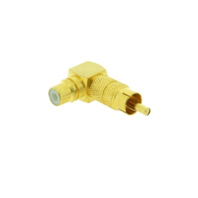 DH CONECTOR RCA MACHO A RCA HEMBRA ACODADO DORADO