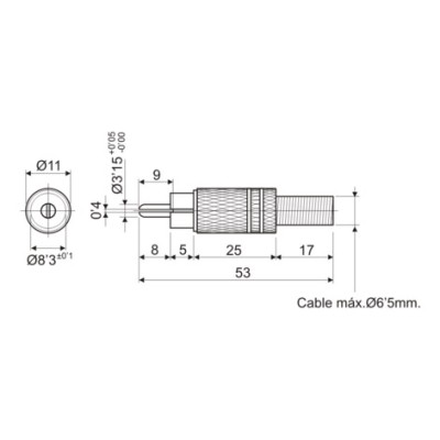 DH CONECTOR COAXIAL RCA MACHO METÁLICO