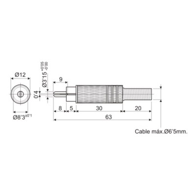 DH CONECTOR COAXIAL RCA MACHO METÁLICO