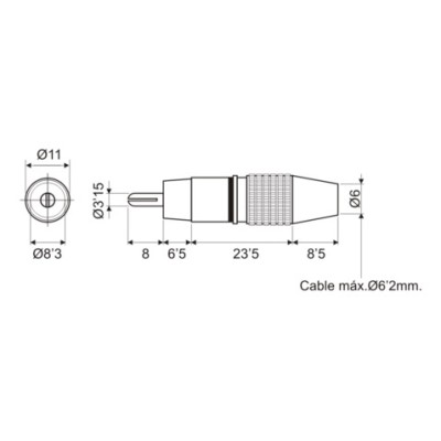 DH CONECTOR COAXIAL RCA MACHO METÁLICO