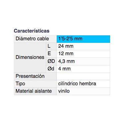 DH TERMINAL HEMBRA CILÍNDRICO