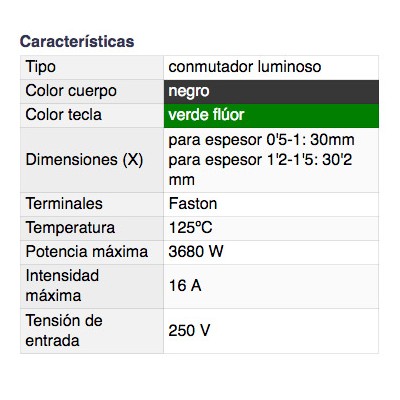 DH INTERRUPTOR BIPOLAR LUMINOSO FASTON