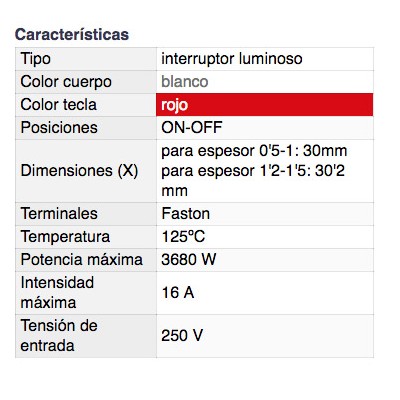 DH INTERRUPTOR BIPOLAR LUMINOSO FASTON