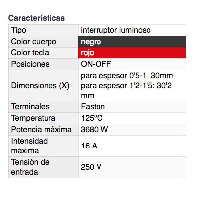 DH INTERRUPTOR BIPOLAR LUMINOSO FASTON