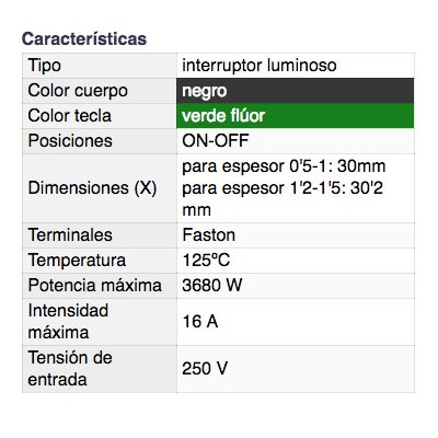 DH INTERRUPTOR BIPOLAR LUMINOSO FASTON