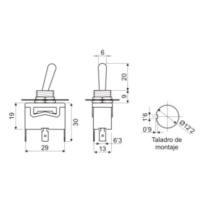 DH INTERRUPTOR UNIPOLAR FASTON A PALANCA