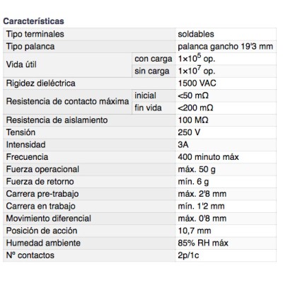 DH MICROINTERRUPTOR CON PALANCA GANCHO