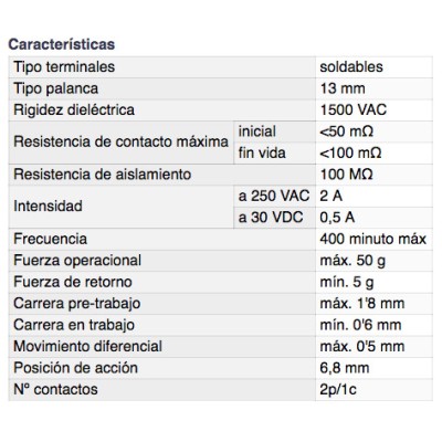 DH MICROINTERRUPTOR CON PALANCA